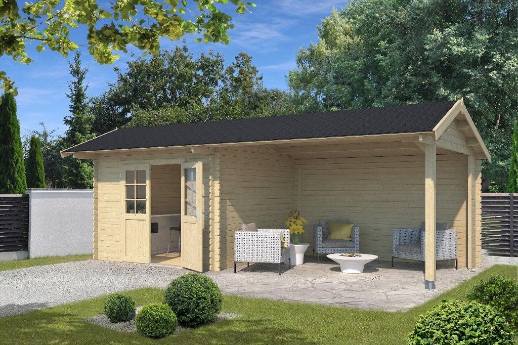 Cabane en rondins Maribel avec auvent 680x300 en épicéa non, Hobby & Loisirs créatifs, Hobby & Loisirs Autre, Neuf, Envoi
