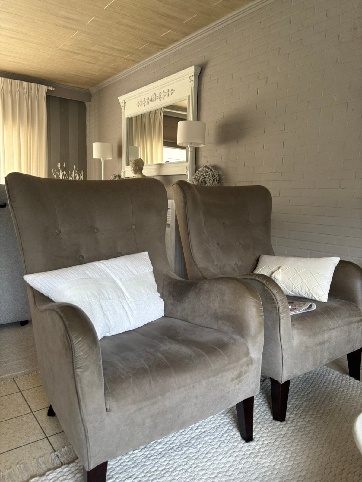 Deux magnifiques fauteuils de campagne taupe de luxe, Enlèvement, Comme neuf