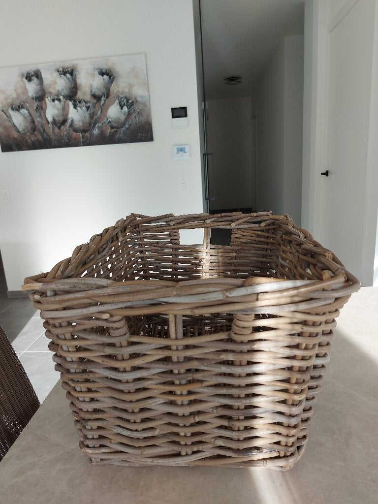6 stevige rotan gevlochten opbergmanden (inhoud 60 liter), Ophalen, Zo goed als nieuw, Gevlochten