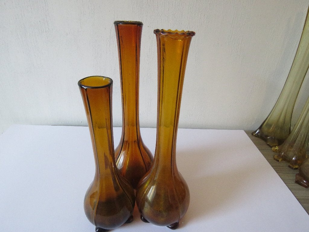 solifleur set van 3 amber gekleurd glas, Ophalen of Verzenden