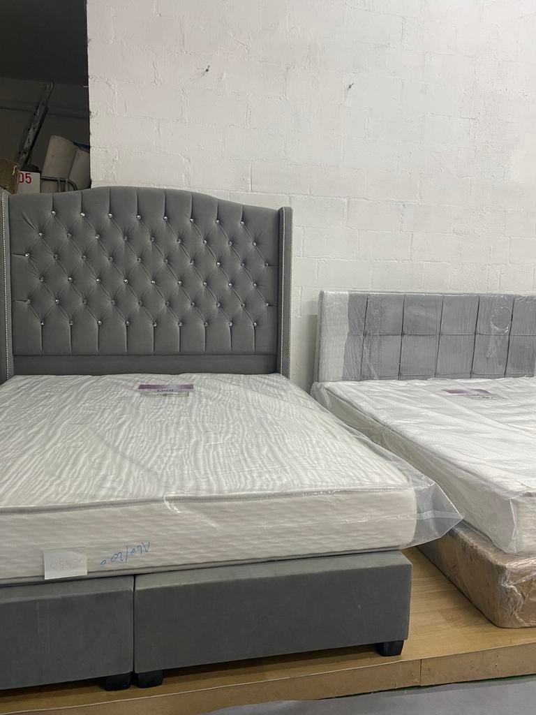 Boxspring Luxe Capitonné 160x200, Maison & Meubles, Neuf, Gris, Enlèvement, 200 cm
