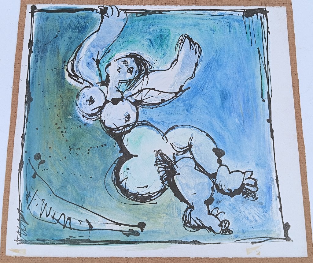 SCHILDERIJ GEERT OPSOMER 1986, Ophalen of Verzenden, Gedateerd, Portret of Personen, Papier