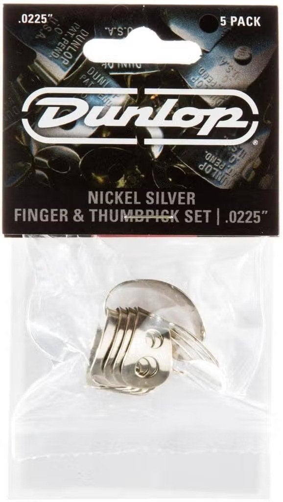 Jim Dunlop RVS vingerplectrum + duimplectrum  0.0225 5-pack, Musique & Instruments, Enlèvement ou Envoi, Neuf, Guitare acoustique