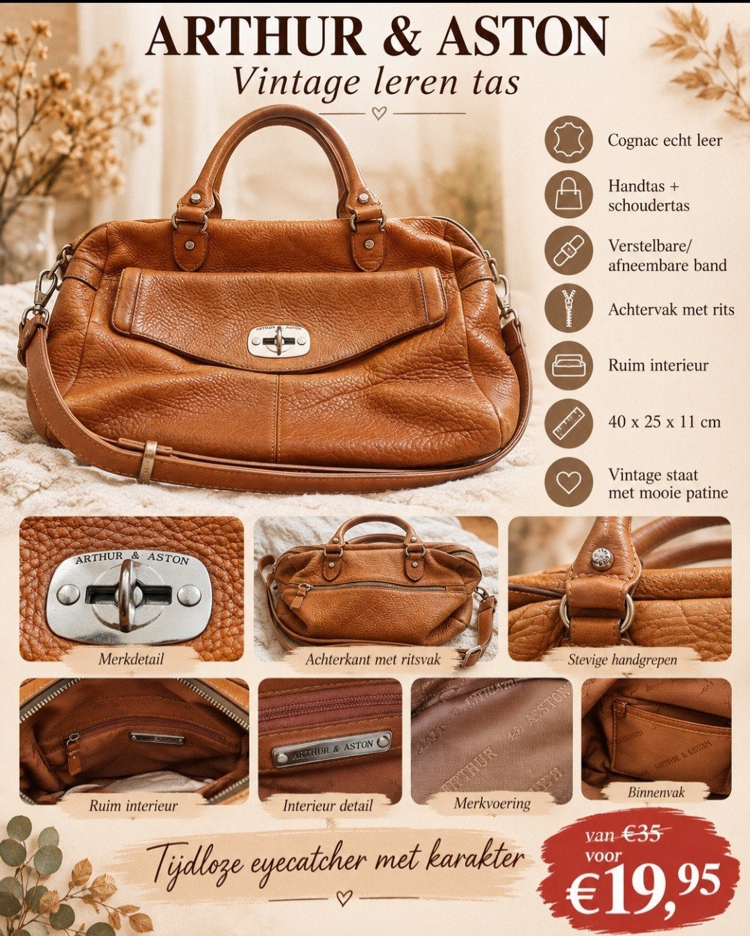 Sac en cuir Arthur&Aston, Autres marques, Cuir, Enlèvement ou Envoi, Brun