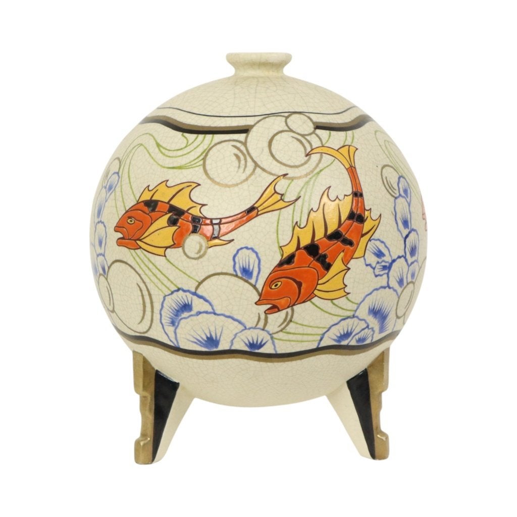 Zeldzame Art Deco Vaas Vissen Orchies Frankrijk 1920s, Ophalen of Verzenden