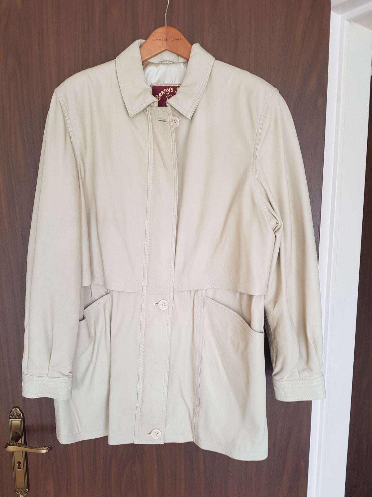 Leder jas, dames, ecru, maat 44, nieuwe staat, Enlèvement, Comme neuf, Taille 42/44 (L)
