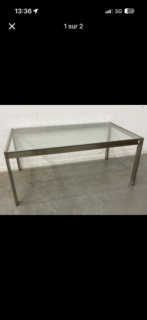 Table à manger en métal et verre, Maison & Meubles, Enlèvement, Verre