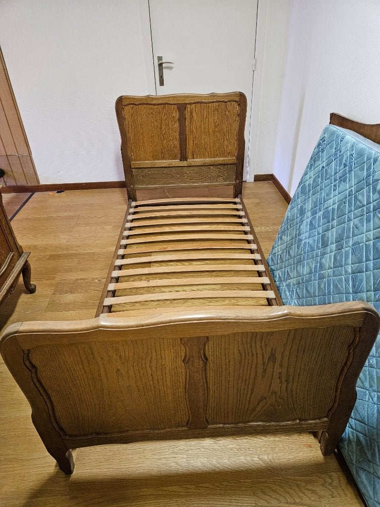 1-persoonsbed + lattenbodem + matras, 90 cm, Klassiek, Brun, Enlèvement
