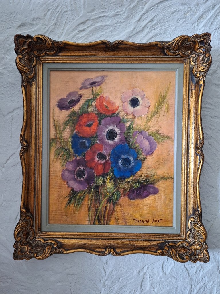 schilderij bloemen, Doek, Realistisch, Bijzondere lijst, Olieverf