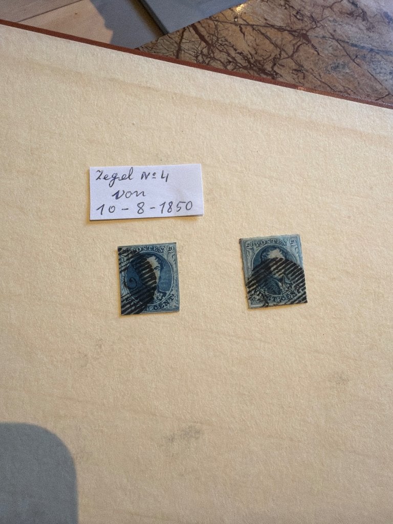 België 1850 - OBP 4 - Medaillon 20 Cent Blauw (2 stuks), Enlèvement, Oblitéré