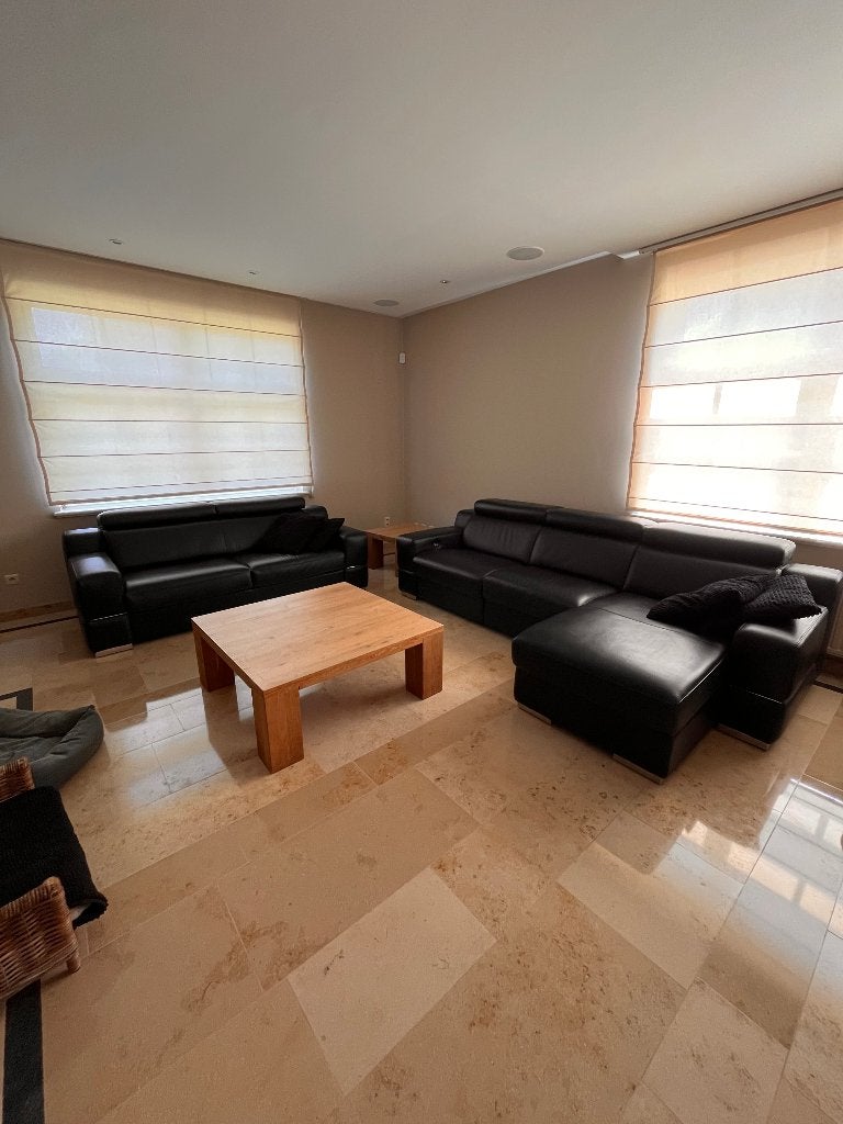 Lederen salon met lounge en relax, Huis en Inrichting, Ophalen, 100 tot 125 cm, Leer, Zo goed als nieuw