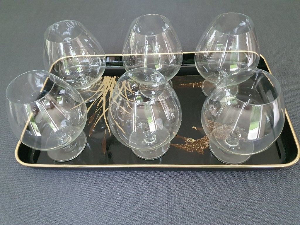 Vintage Kristallen Cognacglazen + Japans Lakwerk Dienblad, Ophalen