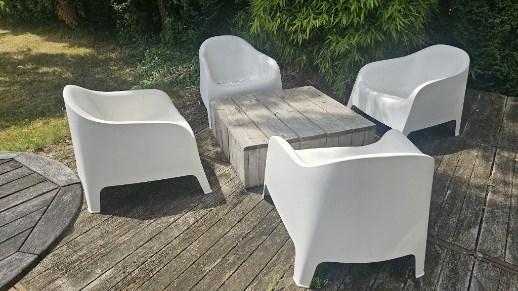 4 witte IKEA-loungestoelen – €80 samen, Tuin en Terras, Ophalen, Gebruikt, Kunststof