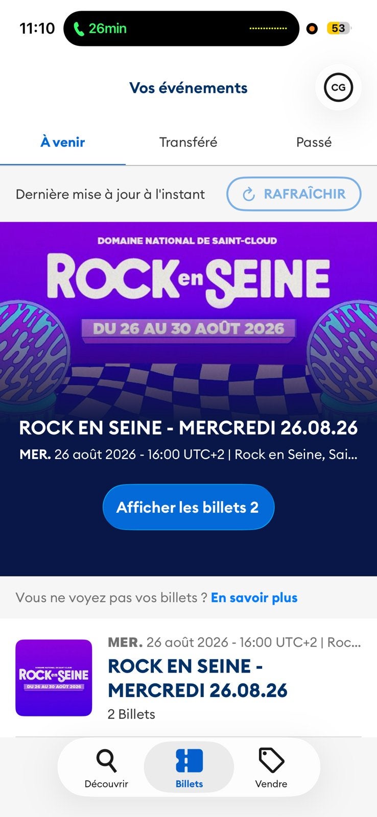 Vente ticket Festival Rock en Seine 26 aout, Eén persoon