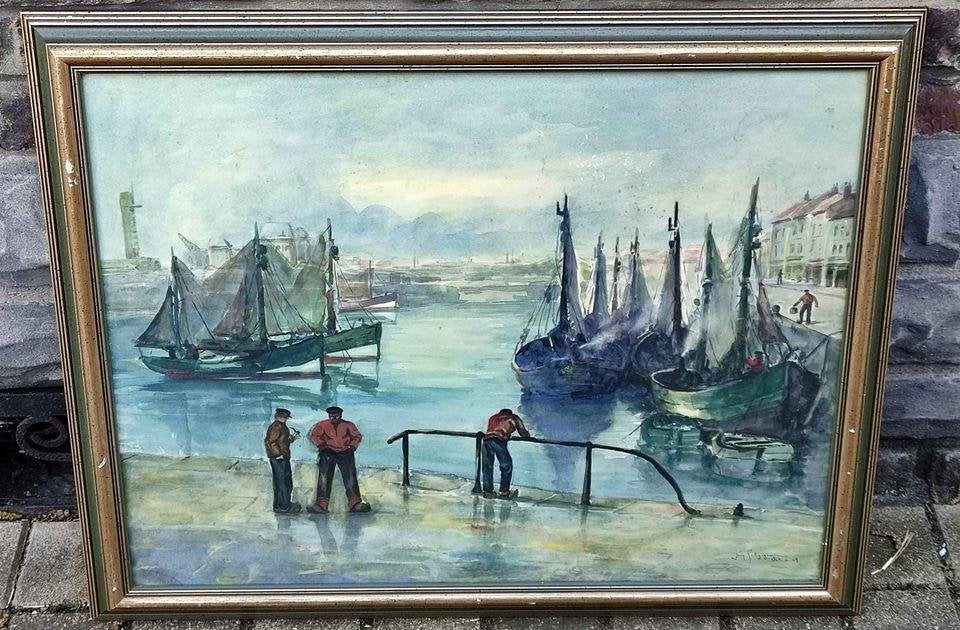 Aquarelle Ostende signe jacques schryrgens, Antiquités & Art, Enlèvement ou Envoi, Aquarelle
