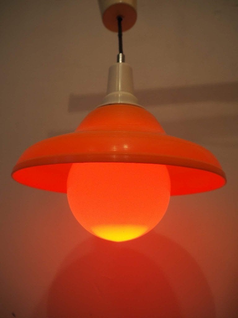 Space Age UFO hanging lamp, mid-century orange lamp, 1970s, Ophalen of Verzenden, Huis en Inrichting