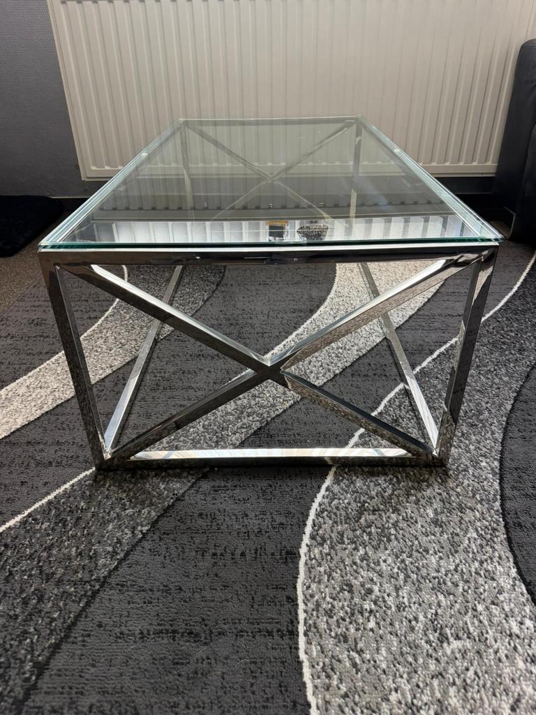 chroom tafel  met glas, Huis en Inrichting, Tafels | Salontafels, Ophalen, Zo goed als nieuw, Glas