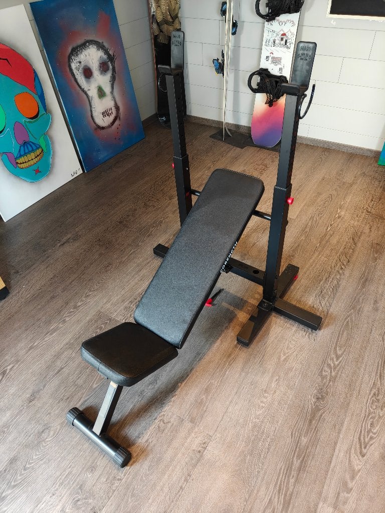 Inklapbare en verstelbare halterbank met haltersteunen, Ophalen, Zo goed als nieuw, Rug, Fitnessbank