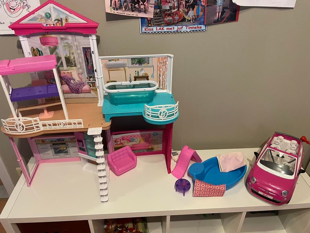 Barbie zomerhuis, zwembad en auto, Ophalen, Gebruikt
