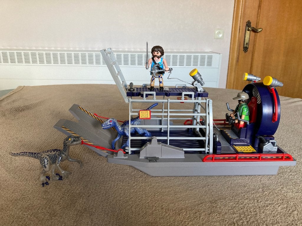 Playmobil Dinos luchtkussenboot met dinokooi (doos + boekje), Ophalen of Verzenden, Zo goed als nieuw