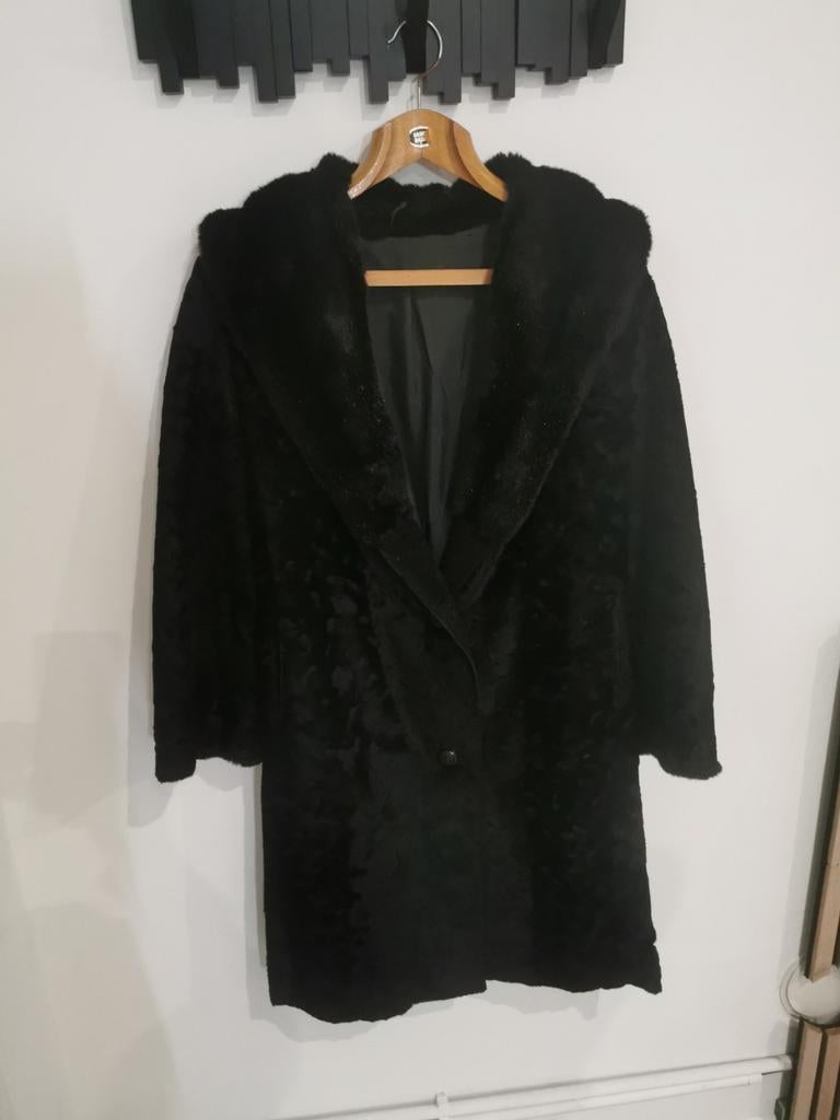 Manteau fourrure vison vintage noir taille 52, Ophalen of Verzenden, Zwart