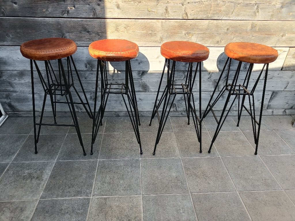4 Lebber barkrukken, Huis en Inrichting, Ophalen, Met voetsteun, 60 tot 90 cm, Zo goed als nieuw