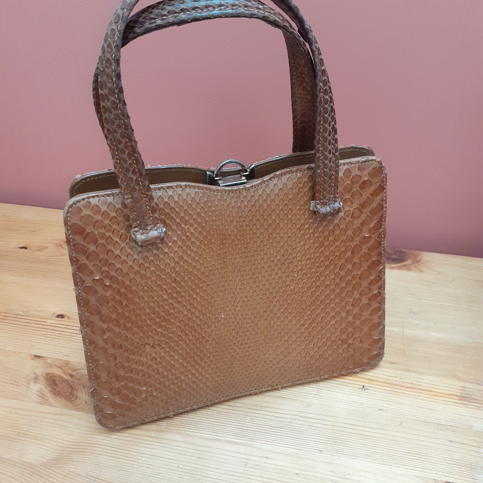Vintage lederen handtas, Ophalen of Verzenden, Handtas