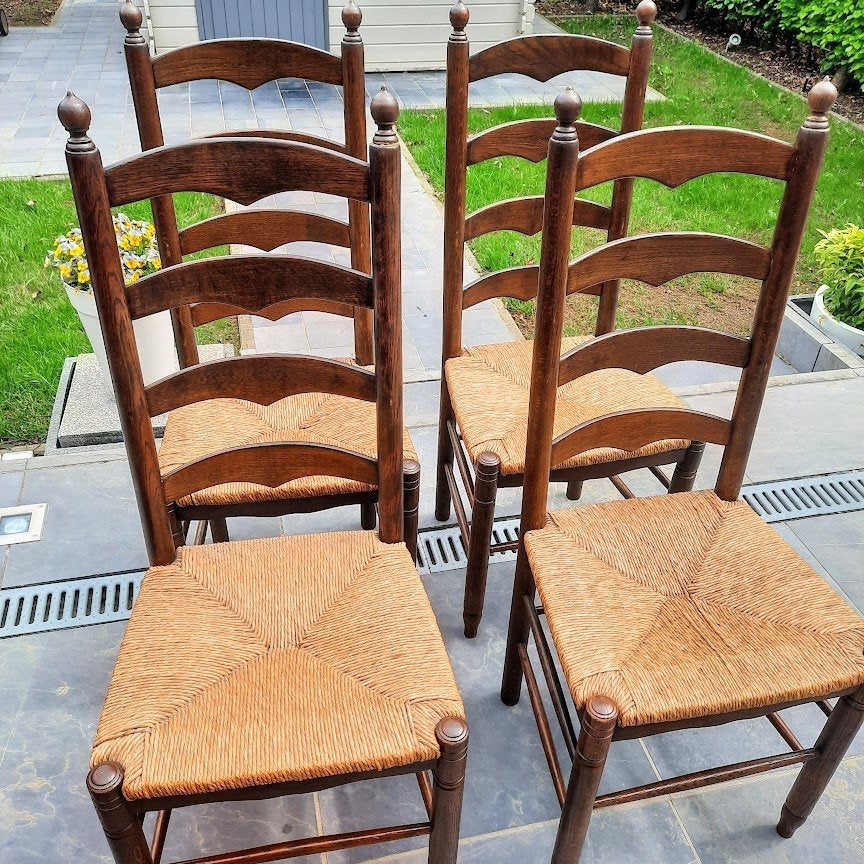 Stoelen - 4 stuks - rieten zitting, Maison & Meubles, Chaises, Brun, Enlèvement, Utilisé, Bois