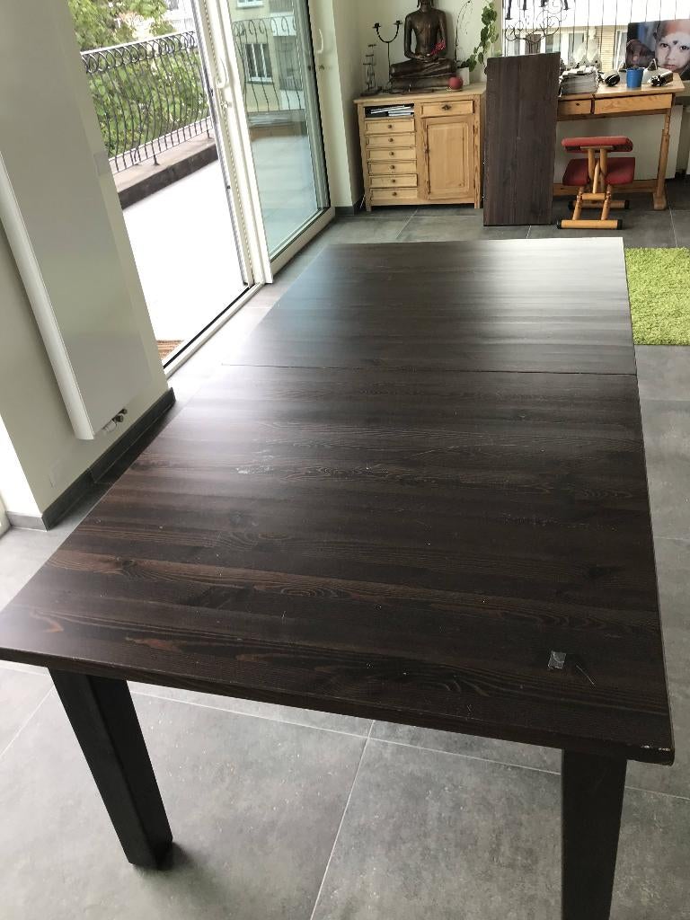 Uitschuifbare zwarte eettafel, Ophalen, 100 tot 150 cm, 200 cm of meer, Zo goed als nieuw
