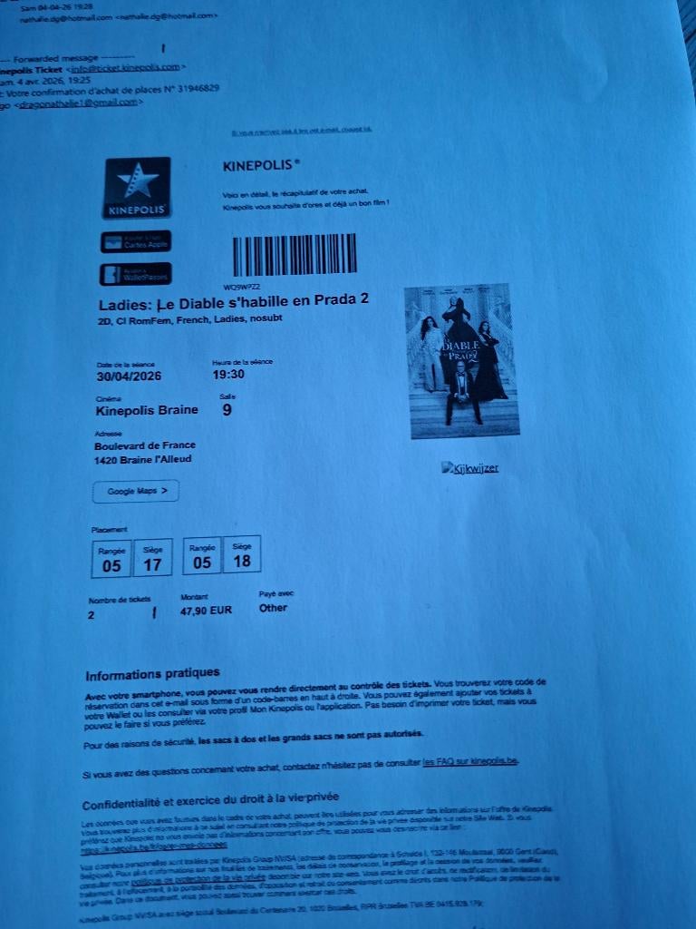 Place de cinema, Deux personnes