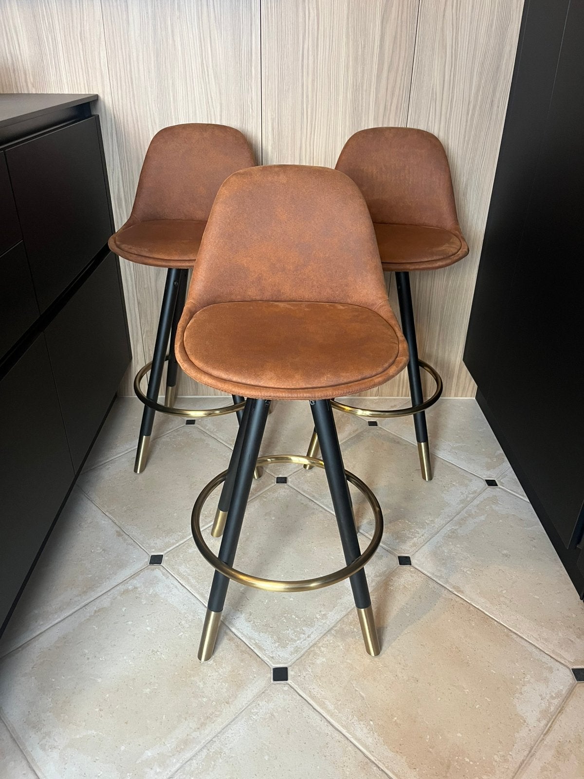 Barkruk (3) Cognac „Kong” van Alter Ego, Ophalen, Met voetsteun, 60 tot 90 cm, Zo goed als nieuw