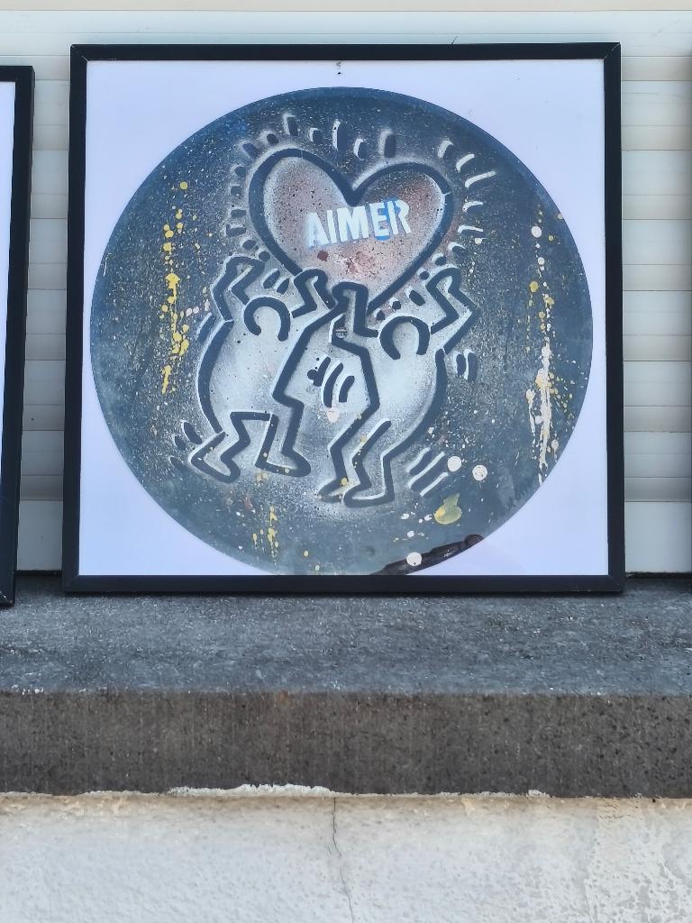 Huile sur disque vinyle keith harring signe Damien Paul gal, Enlèvement ou Envoi