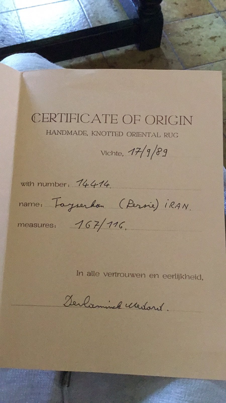 Perzisch tapijt met certificaat, Antiek en Kunst, Ophalen