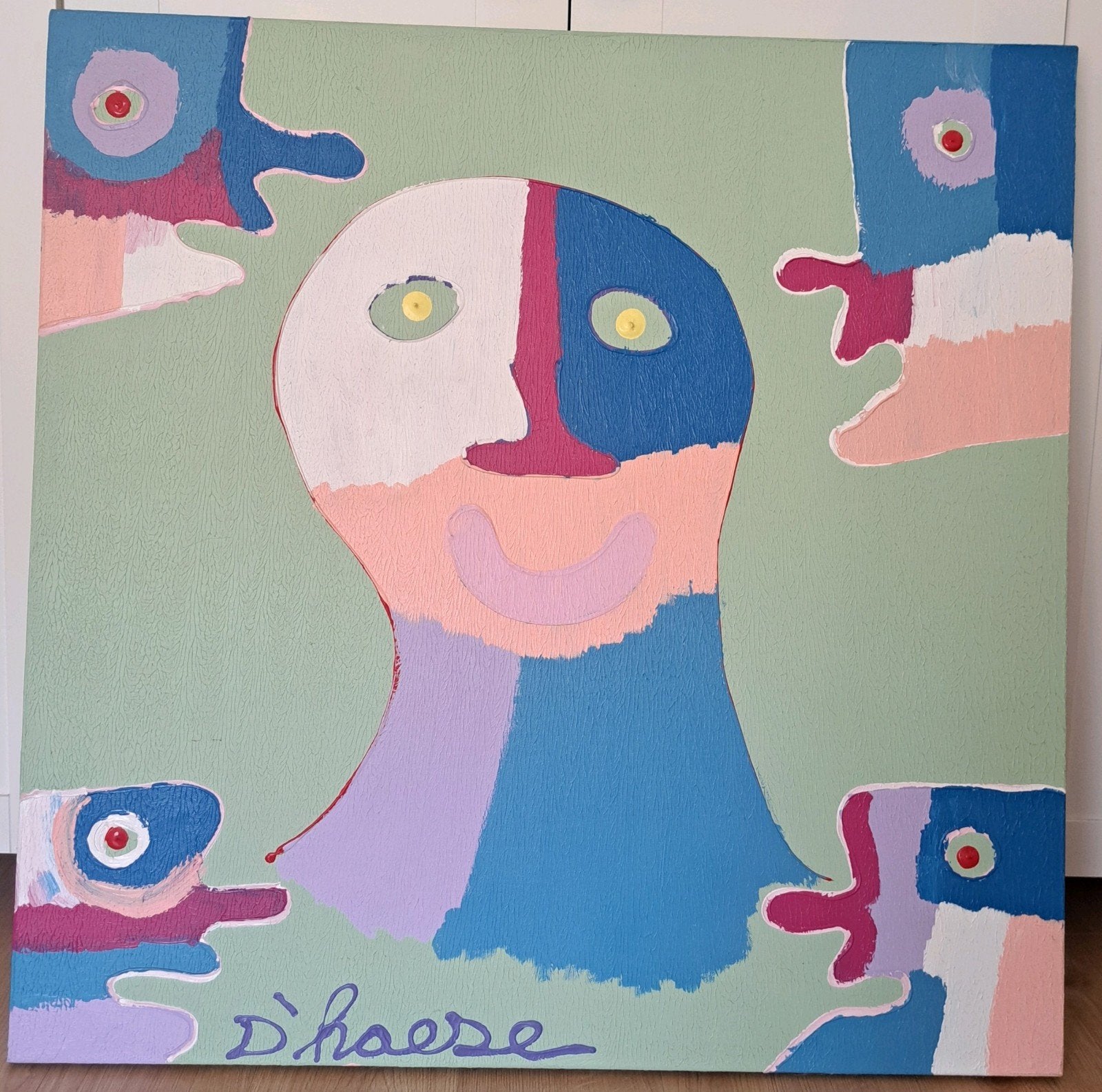 Schilderij Hannes Dhaese 100x100, Ophalen, Overige materialen, Gesigneerd, Stripfiguren/cartoons