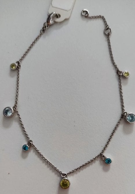 Fin bracelet avec strass colorées, argent 925, Bijoux, Sacs & Beauté, Bracelets, Neuf, Enlèvement ou Envoi, Argent, Avec strass