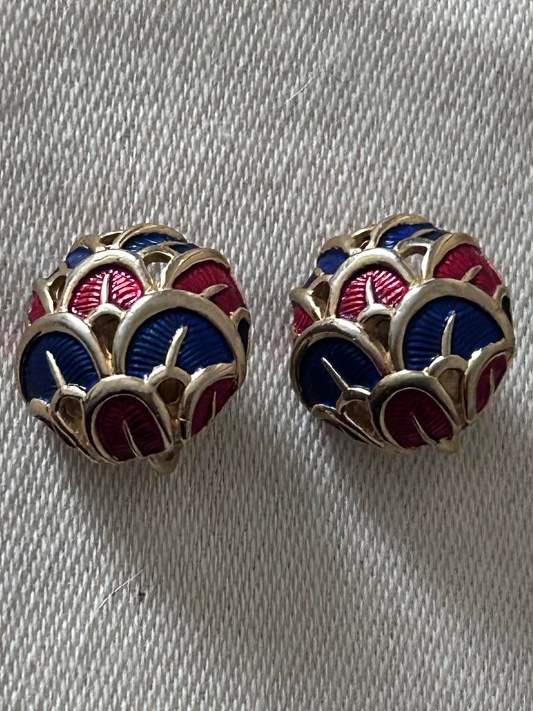 Marcel Boucher cloisonne oorbellen met postclip 1950-60', Ophalen of Verzenden