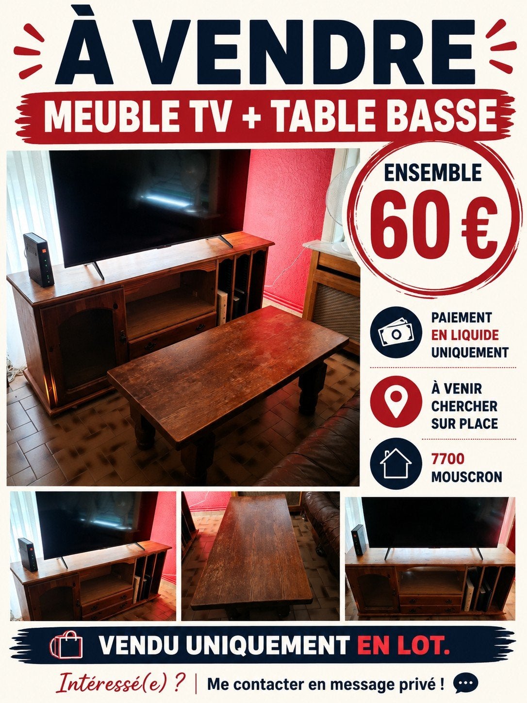 A DONNER meuble tv et table basse, Maison & Meubles, Armoires | Mobilier de télévision, Enlèvement