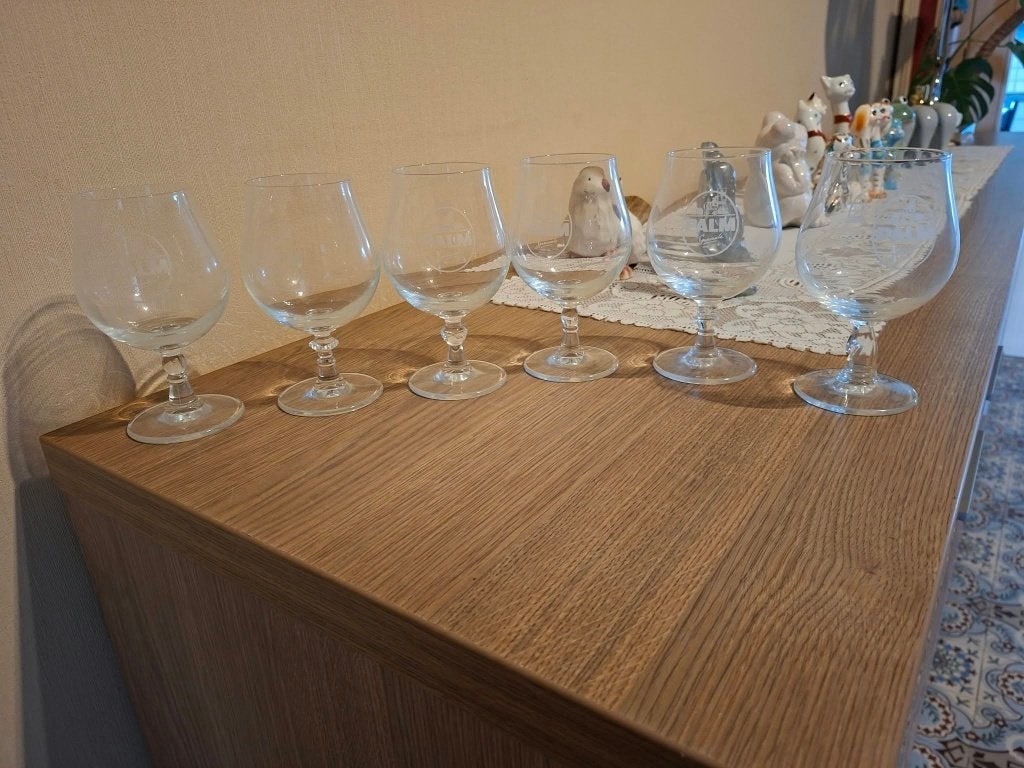 6 Palm-schaakglazen, Ophalen of Verzenden, Zo goed als nieuw, Bierglas