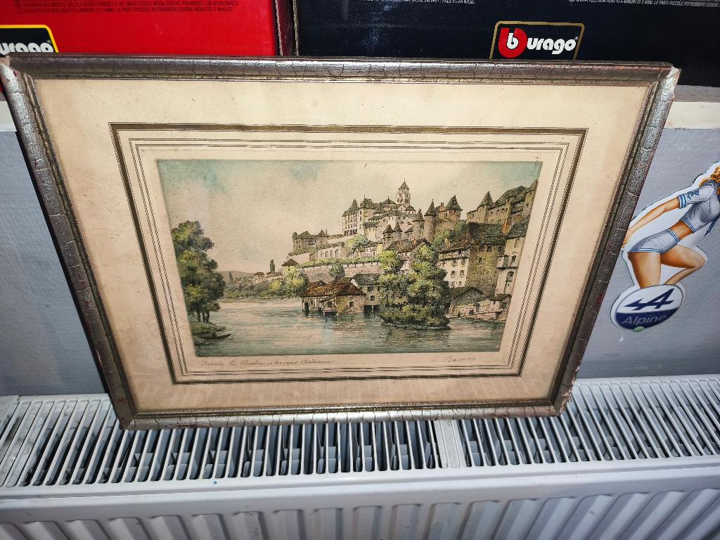 Gravure uzerche le moulin et le vieux château signe barday, Enlèvement ou Envoi, Gravure