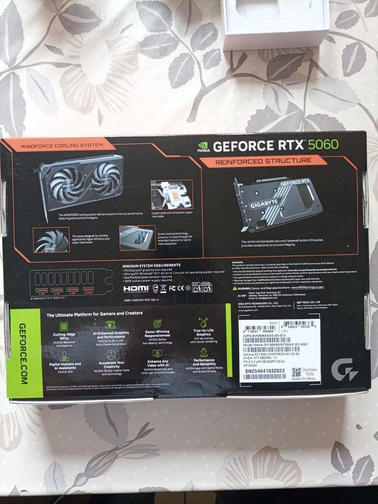 GIGABYTE GeForce RTX 5060 WINDFORCE MAX OC 8G, Computers en Software, Videokaarten, Nvidia, PCI, Ophalen of Verzenden