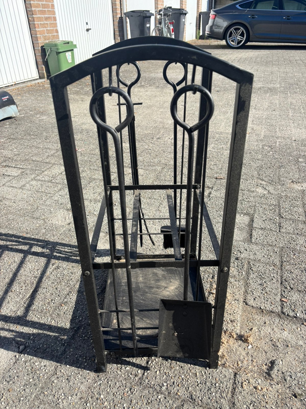 Haardhoutrek met haardstel, zwart metaal, Huis en Inrichting, Ophalen, Gebruikt