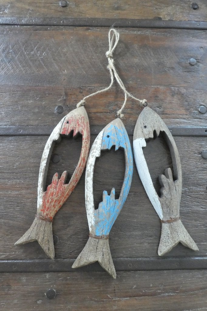 Ensemble de 3 poissons en Bois décoratifs NEUF !, Enlèvement, Neuf, Bois, Objet de décoration