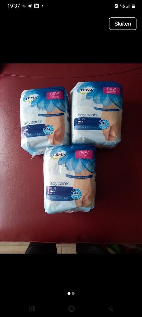 Tena lady pants plus Large 8 stuks x 3 pakken, Ophalen of Verzenden