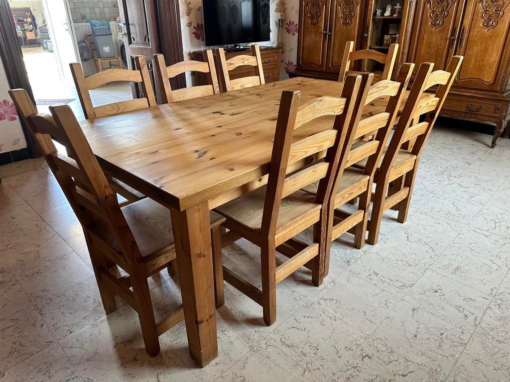 Table en pin + 8 chaises, Maison & Meubles, Enlèvement, Utilisé