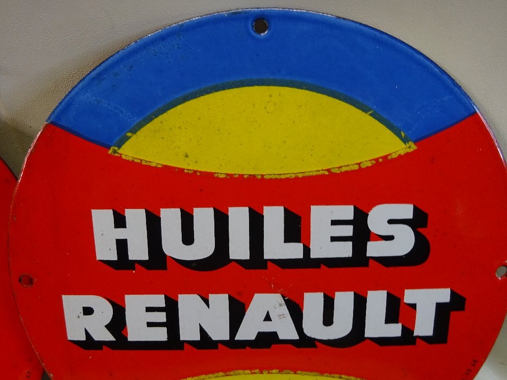Origineel emaille reclamebord van 'Huiles Renault ",1964., Enlèvement ou Envoi, Utilisé