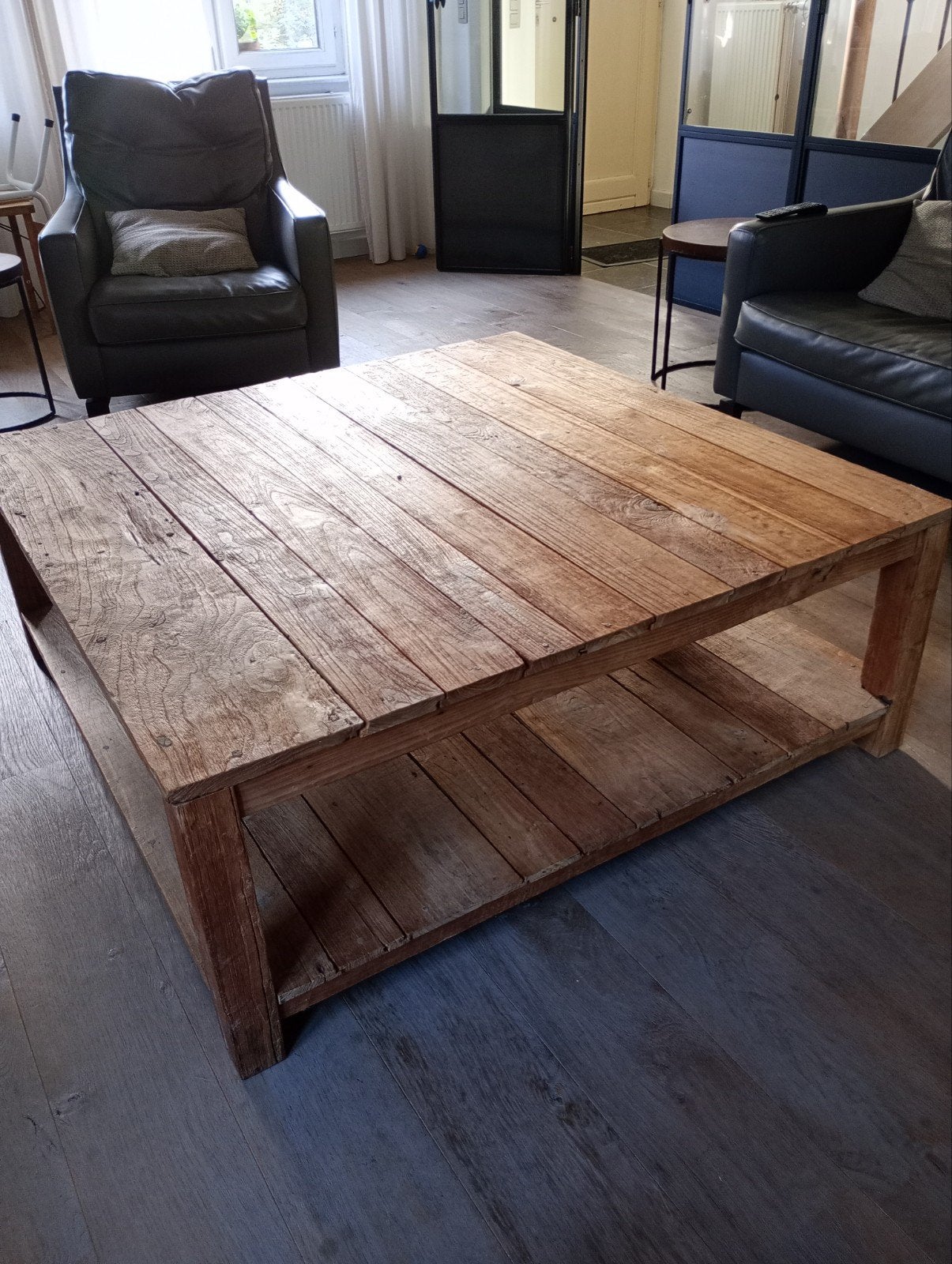 Landelijke salontafel 120*120cm, Huis en Inrichting, Ophalen, Gebruikt, Vierkant, 5 – 50