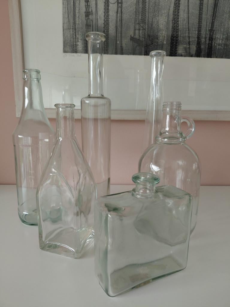 Decoratie glazen flessen., Ophalen