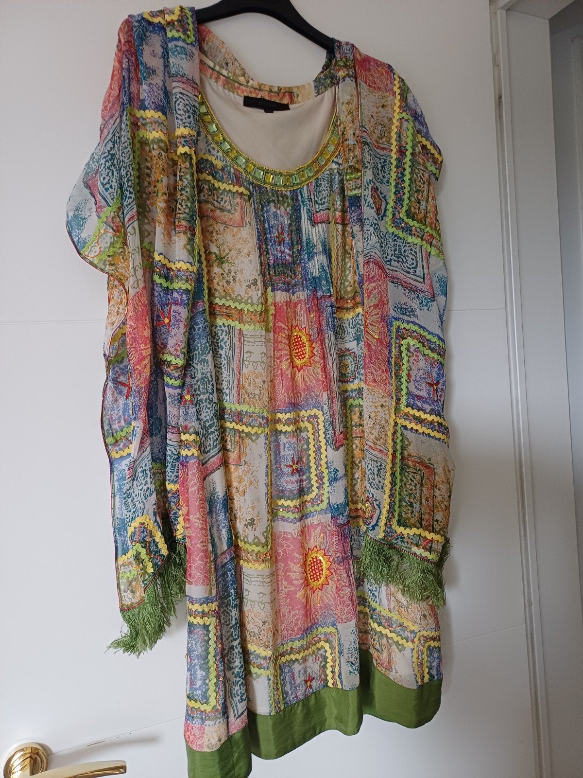 Kleed e Sjaal i mousseline afwerk.satijn Maat 40/42.., Ophalen of Verzenden, Maat 38/40 (M), Blauw
