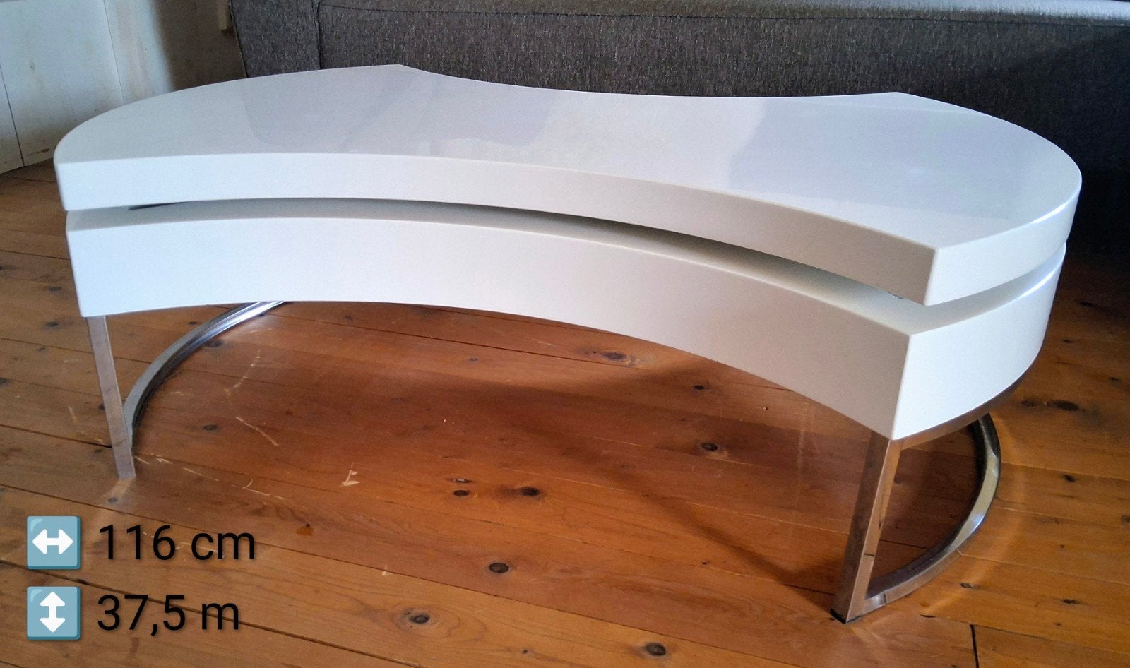Witte, draaibare salontafel, Huis en Inrichting, Tafels | Salontafels, Ophalen, Gebruikt, 50 tot 100 cm, 150 tot 200 cm