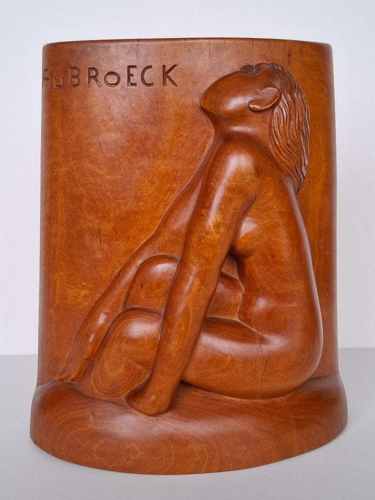 Houten sculptuur getekend Karel Aubroek, Ophalen, Houtsnijwerk, Art deco, Handgemaakt